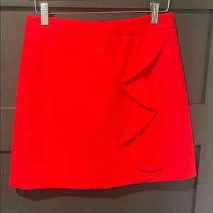 NWOT J. Crew 100% Wool Vibrant Red Mini Skirt With  Ruffle